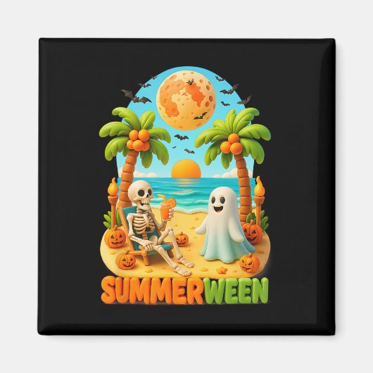 Sommer zwischen Skeleton Ghost Beach Palm Hallowee Magnet (Vorne)