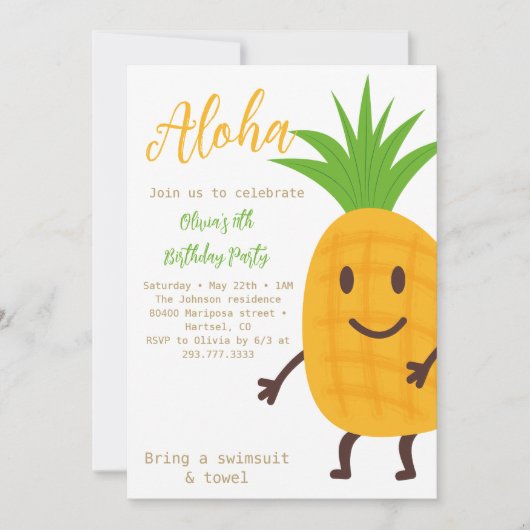 Sommerananas Tropical Aloha Geburtstagsparty Einladung (Vorderseite)