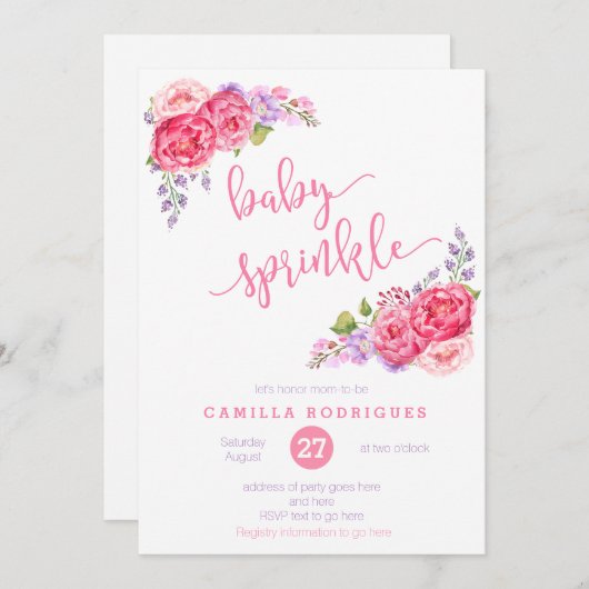 Sommerbaby-Sprinkle einladen, lila rosa Sprinkle Einladung (Vorne/Hinten)