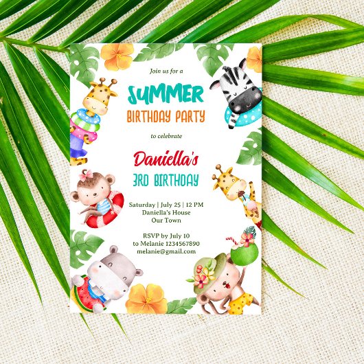 Sommerbecken Geburtstag niedliche Kleintiere Einladung