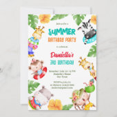 Sommerbecken Geburtstag niedliche Kleintiere Einladung (Vorderseite)