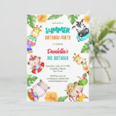 Sommerbecken Geburtstag niedliche Kleintiere Einladung (Stehend Vorderseite)