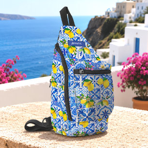 Sommerblau-Majolika-Sizilianische-Zitrus-Mittelmee Crossbody Bag