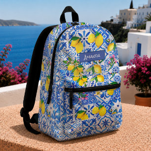 Sommerblau Sizilianische Majolika-Zitrus-Mittelmee Bedruckter Rucksack