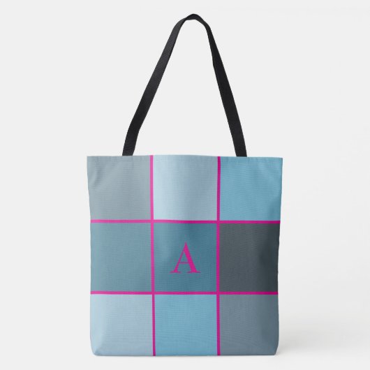 Sommerblau und heißrosa Monogramm geometrisch Tasche (Vorderseite)