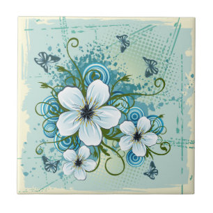 Sommerblaue Blumen & Schmetterlinge Fliese