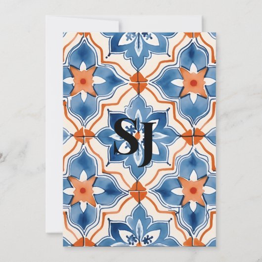 Sommerblauer Rot und Weiß marokkanische Hochzeit Einladung (Rückseite)