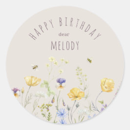 Sommerblicke, Wildblumen, Aquarell Geburtstag Runder Aufkleber