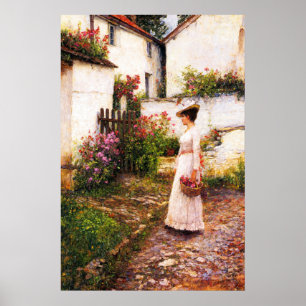 Sommerblumen pflücken in einem Garten in Devonshir Poster