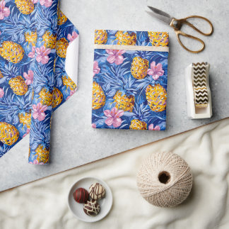 Sommerblumen Tropisches Ananas Blumenmuster Geschenkpapier