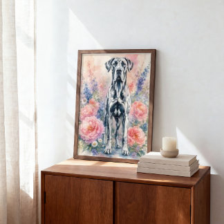 Sommerblumen und Deutsche Dogge Fotodruck