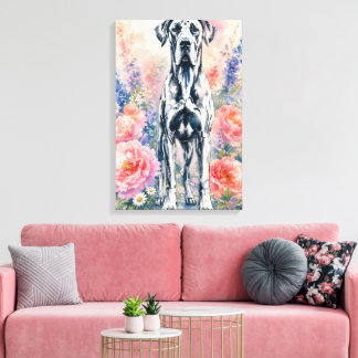Sommerblumen und Deutsche Dogge Leinwanddruck