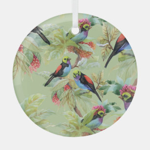 Sommerblumen Vögel: Tropisches Muster Ornament Aus Glas