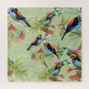 Sommerblumen Vögel: Tropisches Muster Puzzle