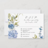 Sommerblumenblau und weiß Elegante Hochzeit RSVP Karte (Vorderseite)