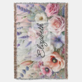 Sommerblumenfarbene Rose Lavendelmohn Decke (Vorderseite Vertikal)