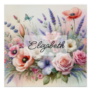 Sommerblumenfarbene Rose Lavendelmohn Poster