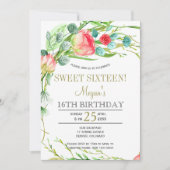 Sommerblumengeschmückte Rose Garten 16 . Geburtsta Einladung (Vorderseite)