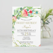 Sommerblumengeschmückte Rose Garten 16 . Geburtsta Einladung (Stehend Vorderseite)