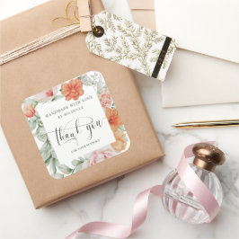 Sommerblumenhandgefertigt mit Liebe danke Quadratischer Aufkleber