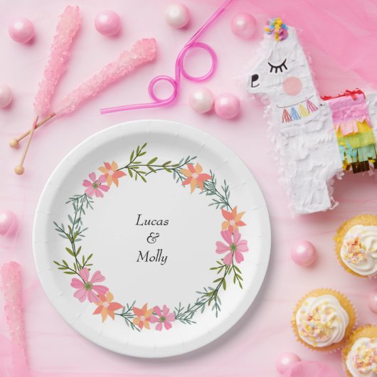 Sommerblumenhochzeit in Rosa und Orange Pappteller (Party)