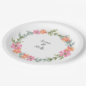 Sommerblumenhochzeit in Rosa und Orange Pappteller (Schrägansicht)