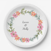 Sommerblumenhochzeit in Rosa und Orange Pappteller (Vorderseite)