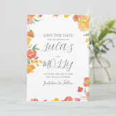 Sommerblumenhochzeit in Rosa und Orange Save The Date (Stehend Vorderseite)