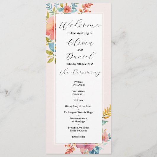 Sommerblumenmenü - Einzelheiten zur Zeremonie Programm (Vorderseite)