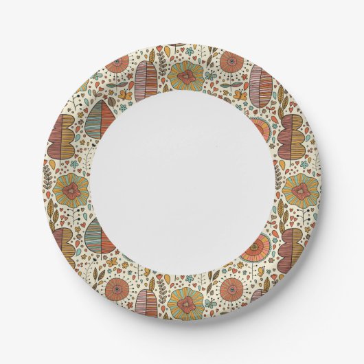 Sommerblumenmuster aus Blätter Pappteller (Vorderseite)