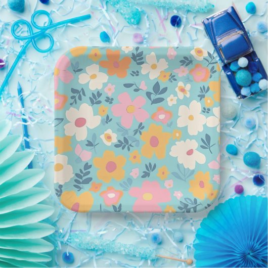 Sommerblumenmuster Pappteller (Party)