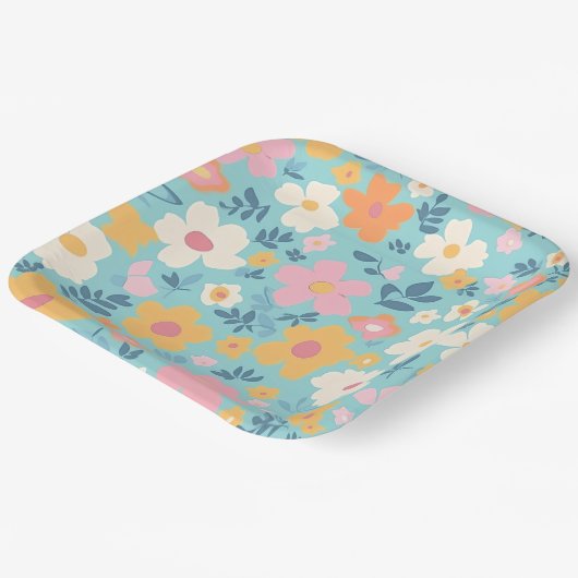 Sommerblumenmuster Pappteller (Gewinkelt)