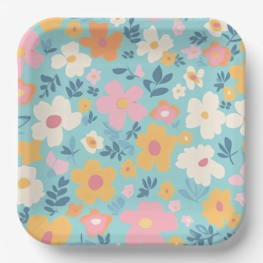 Sommerblumenmuster Pappteller (Vorderseite)
