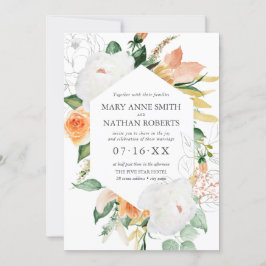 Sommerblumenorange geometrische botanische Hochzei Einladung