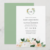 Sommerblumenorange-Orange-Monogramm-Hochzeit Einladung (Vorne/Hinten)