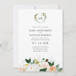 Sommerblumenorange-Orange-Monogramm-Hochzeit Einladung