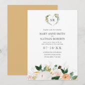 Sommerblumenorange-Orange-Monogramm-Hochzeit Einladung (Vorne/Hinten)