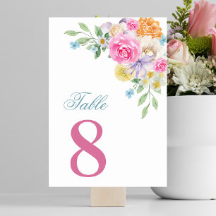 Sommerblütentisch 8 Hochzeiten in Rosa und Blau Tischnummer