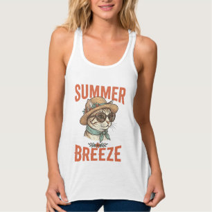Sommerbrise-Katze Vintage-Stickerei-Shirt-Design_1 Tank Top