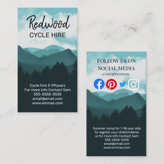 Sommercampingplatz Waldradverleih Berge Visitenkarte (Vorne/Hinten)