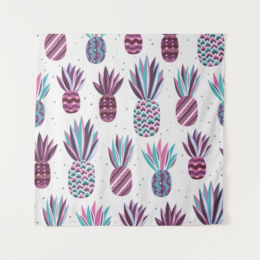 Sommercamps: Ananas Muster, farbenfrohe Punkte Wandteppich (Vorderseite)