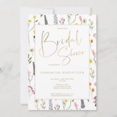 Sommerchic Wild Blume Gold-Script-Brautparty Einladung (Vorderseite)