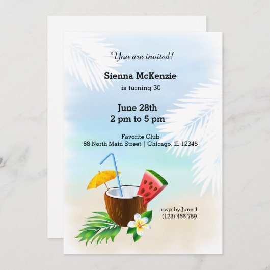 Sommercocktail Einladung (Vorne/Hinten)