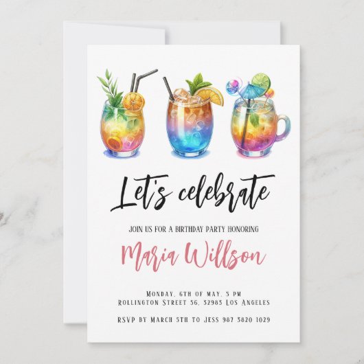 Sommercocktails Geburtstagsparty Einladung (Vorderseite)