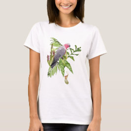 Sommerdesign mit rosa Papageienvogel, tropisch. T-Shirt