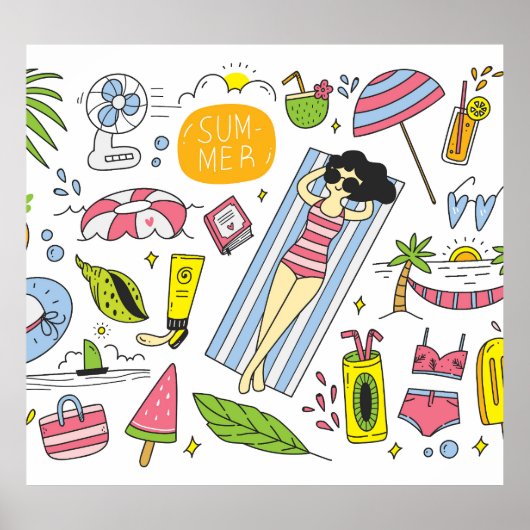 Sommerdoodles: Weißes Set. Poster (Vorne)