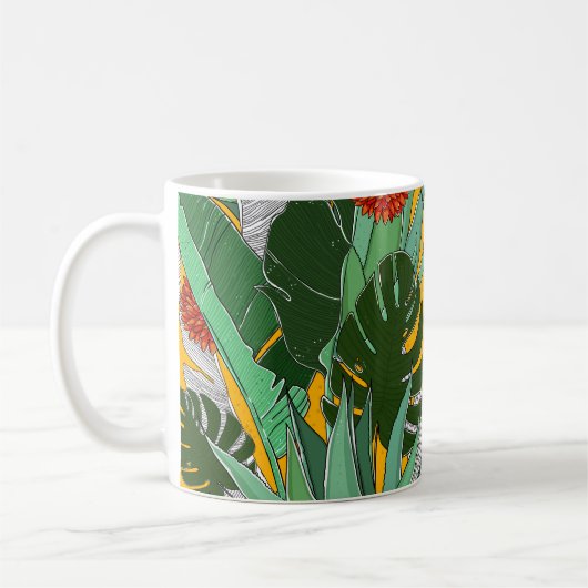 Sommerdschungel: Helles Palmmuster. Kaffeetasse (Links)