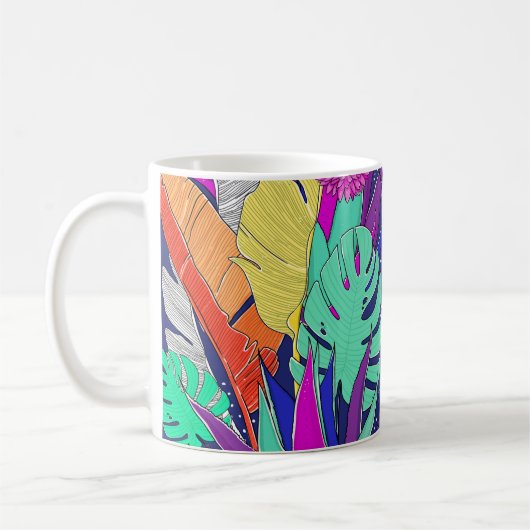 Sommerdschungelmuster mit hellen Farben. Dschungel Kaffeetasse (Links)