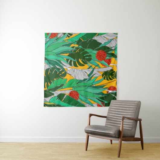 Sommerdschungelmuster mit hellen Farben. Dschungel Wandteppich (Beispiel (Horizontal))