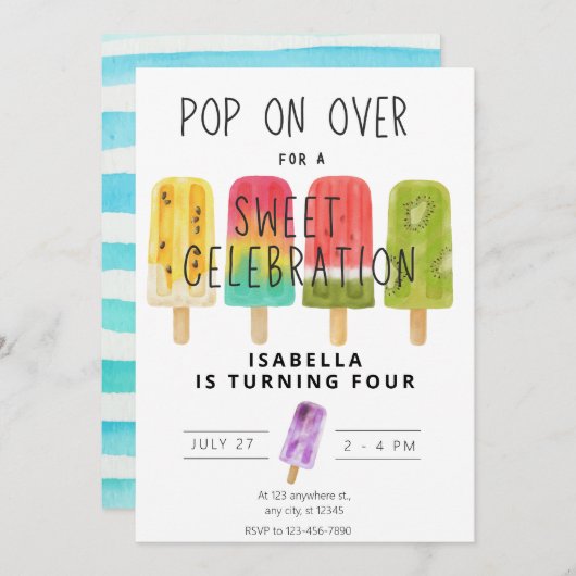 Sommereis Pop Geburtstagsparty Einladung (Vorne/Hinten)